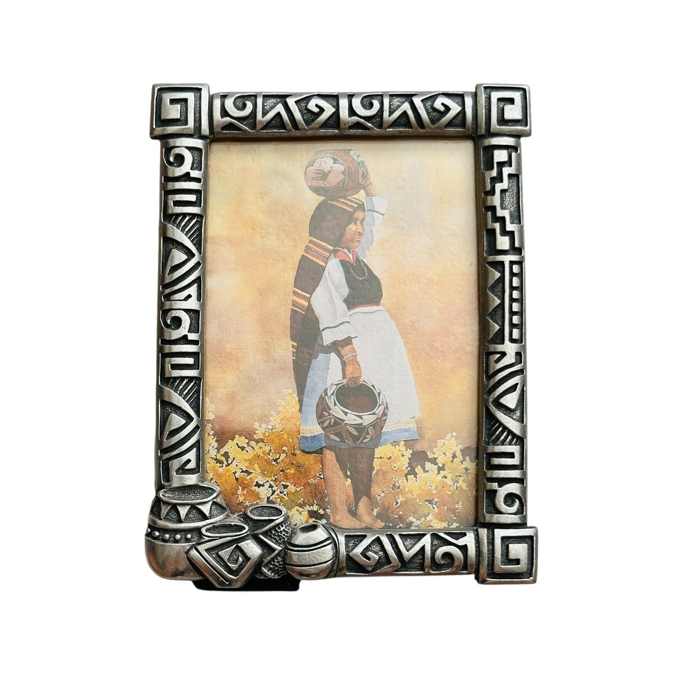 Western Arizona Pewter Geometric Relief 4x6 Photo Frame Southwestern Retro